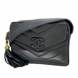 CHANEL Blue Lambskin Leather Shoulder Bag